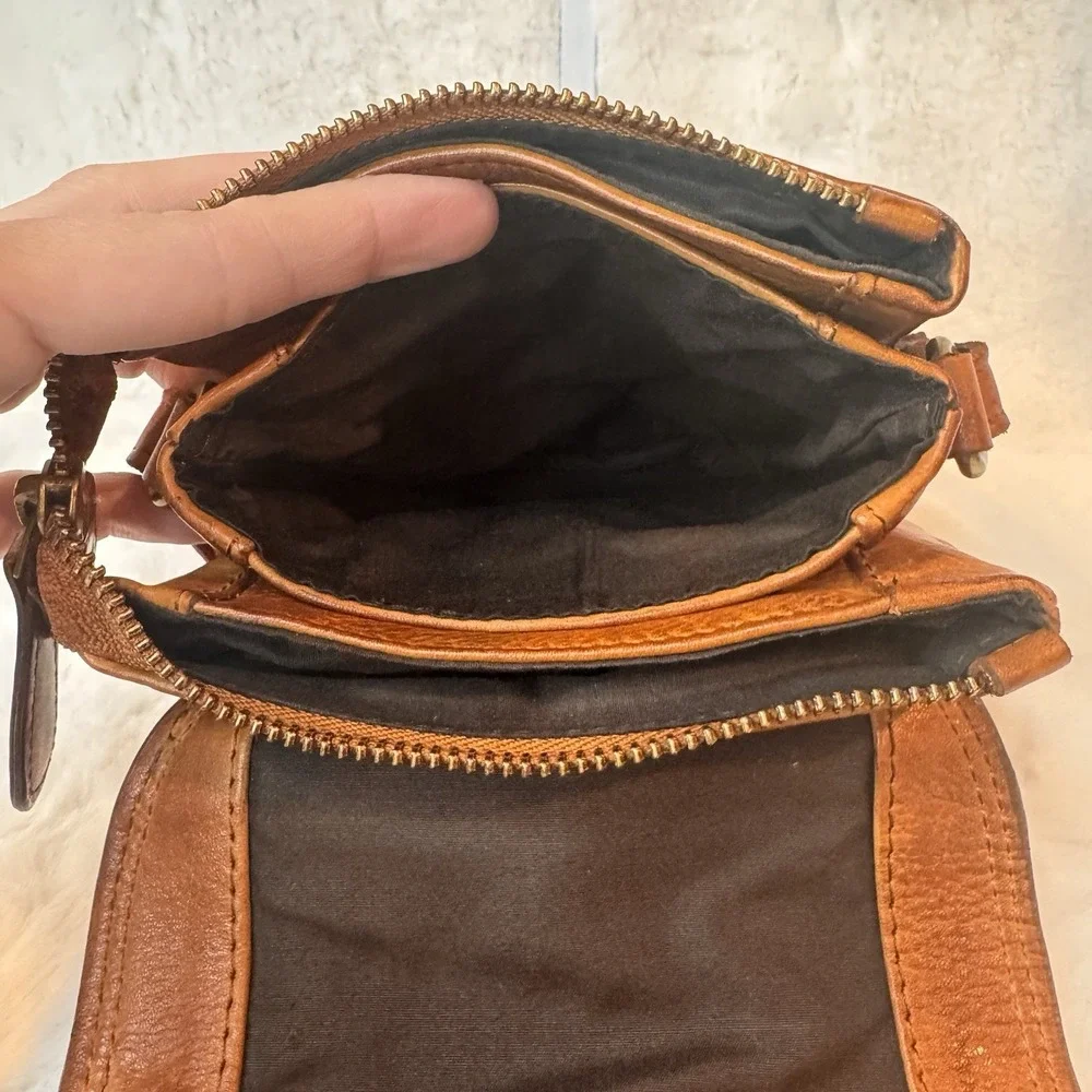 Oak & Tan Super Soft Brown Leather Crossbody Bag Small Phone Purse Wallet